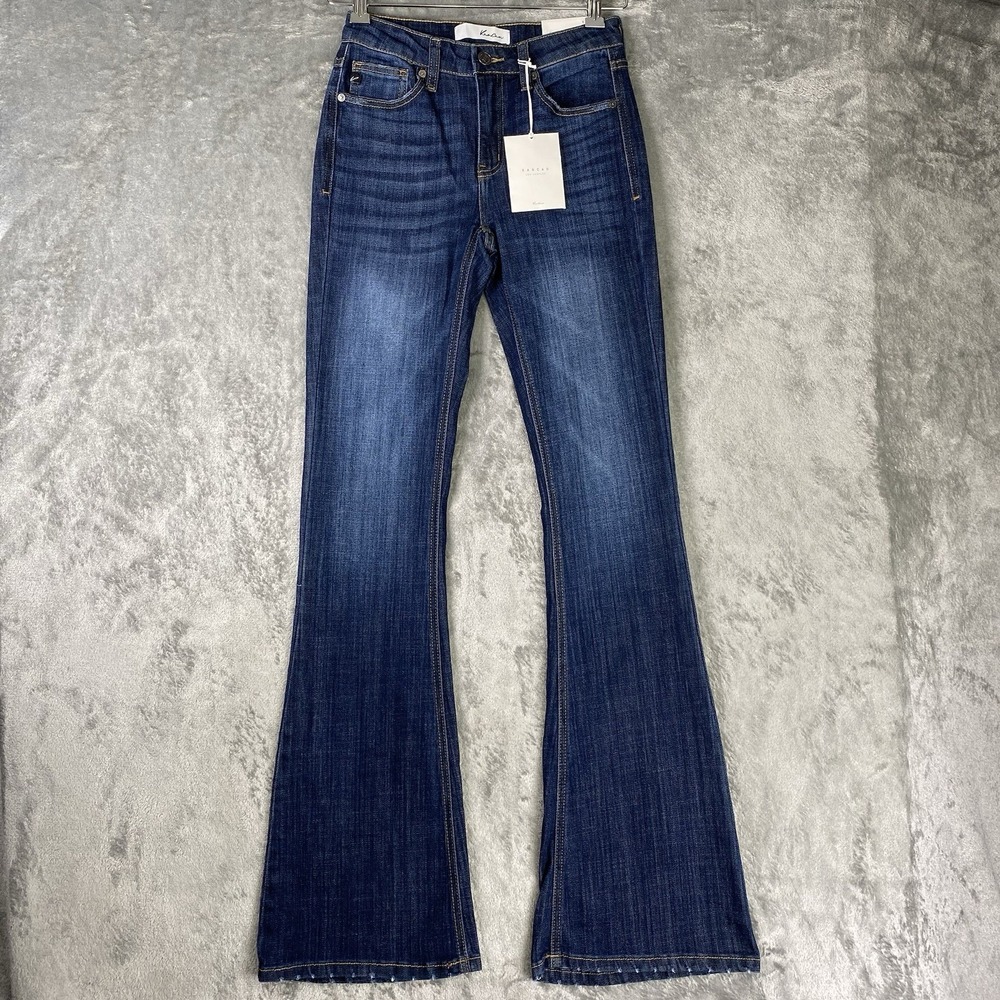 KanCan Jeans Womens Size 1/24 Blue Mid Rise Flare Stretch Dark Wash‎ Tencel NWT